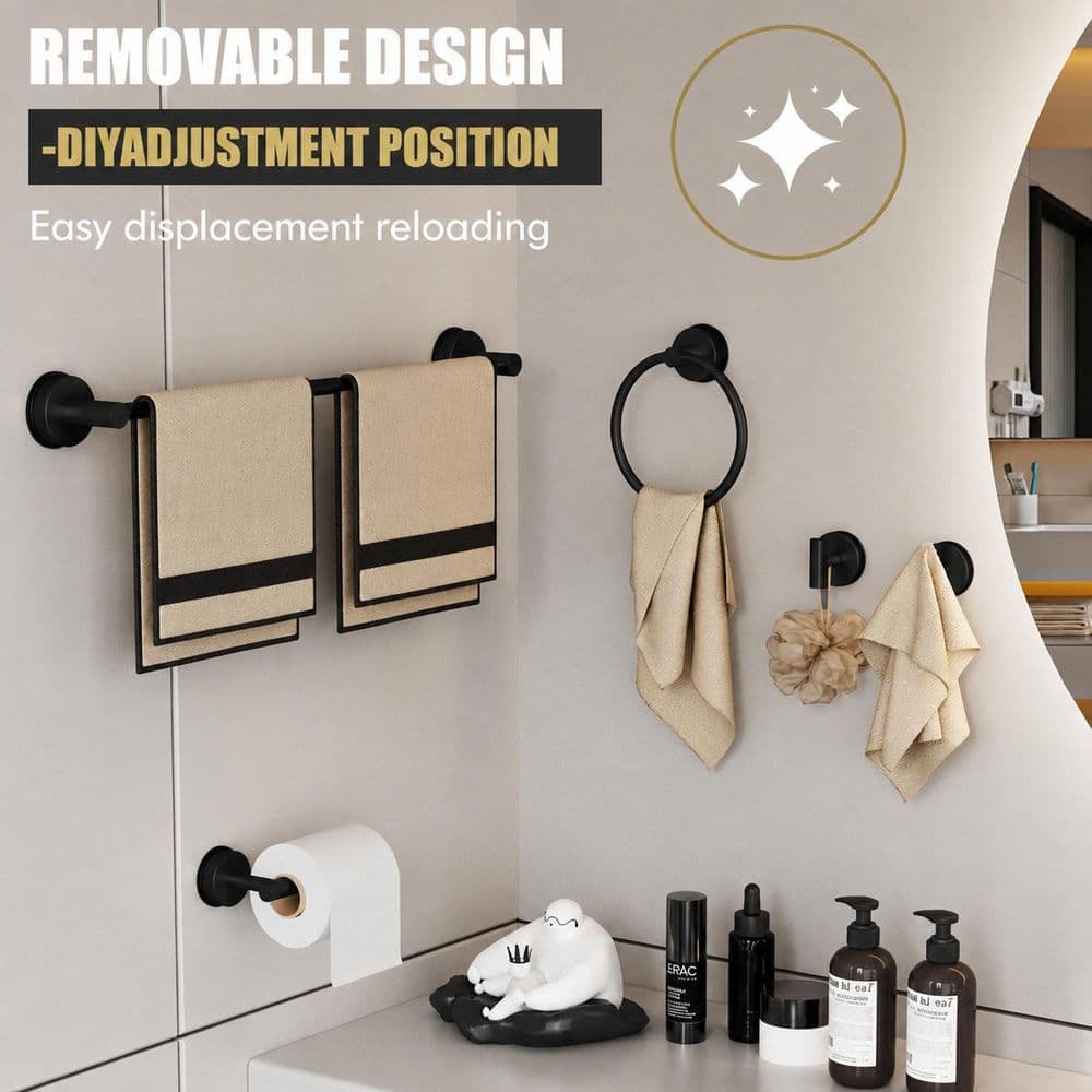 KHKFY Matte Black 5-Piece Bathroom Hardware Set with 24 in Towel Bar, Towel Ring, TP Holder and Hooks Quality (3)