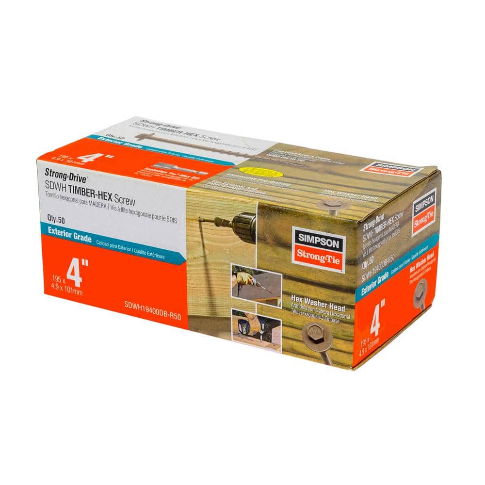 Simpson Strong-Tie 0.195 in. x 4 in. 5/16 Hex, Washer Head, Strong-Drive SDWH Timber-Hex Wood Screw, DB Coating in Tan (50-Pack)