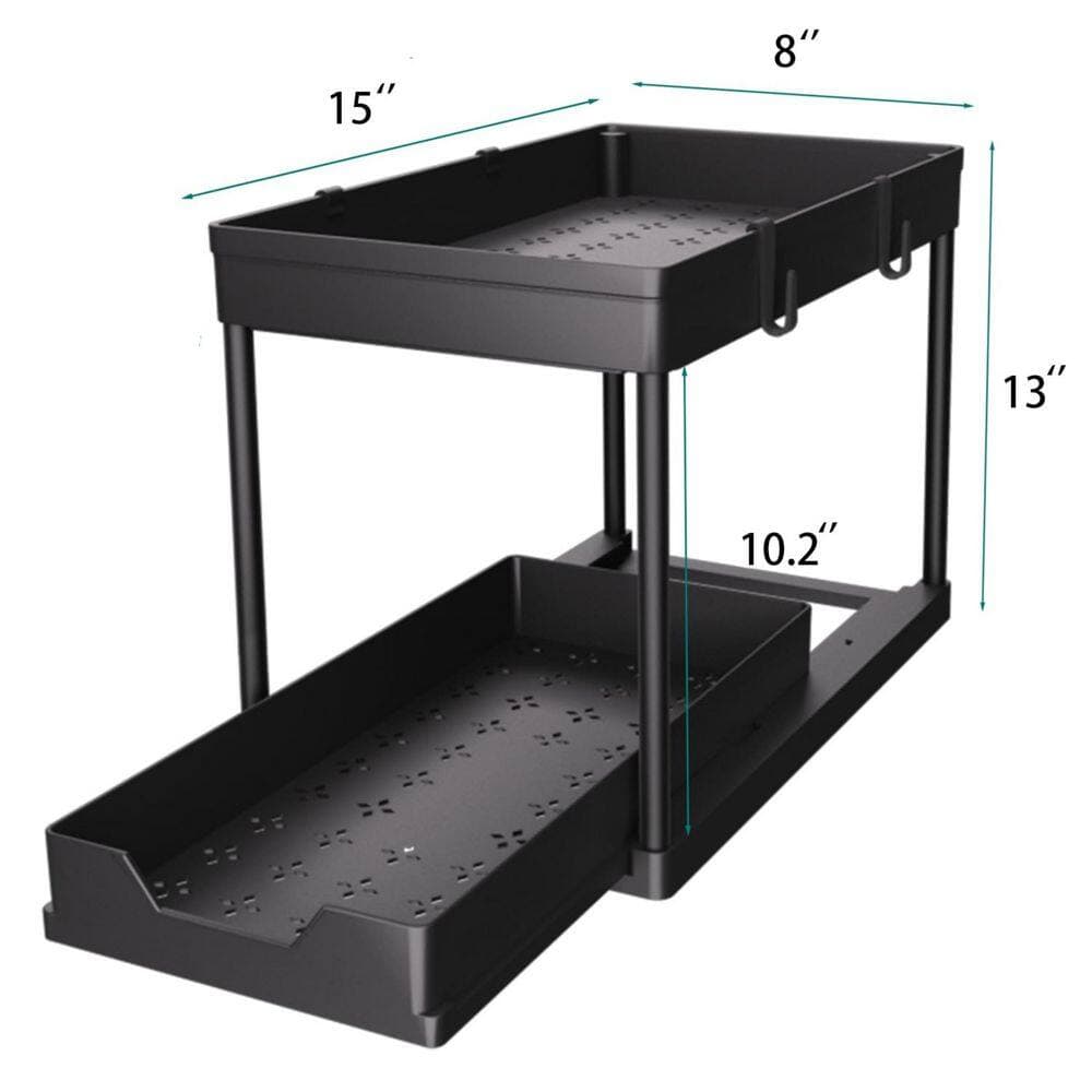 Wudkey 2 Pack Under Sink 2 Tier Sliding Cosmetic Organizer in Black for Bathroom Kitchen Easy Install Clean Cabinet Storage (2)