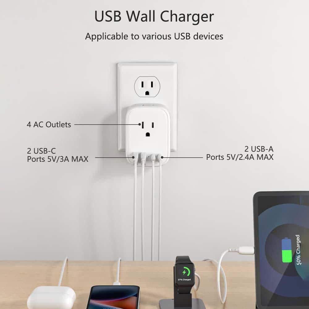 Yichuhaoxi 8-Outlet Extender with 2 USB-A Ports 2 USB-C Ports Wall Tap Splitter for Home Office Travel Cruise Essentials (3)