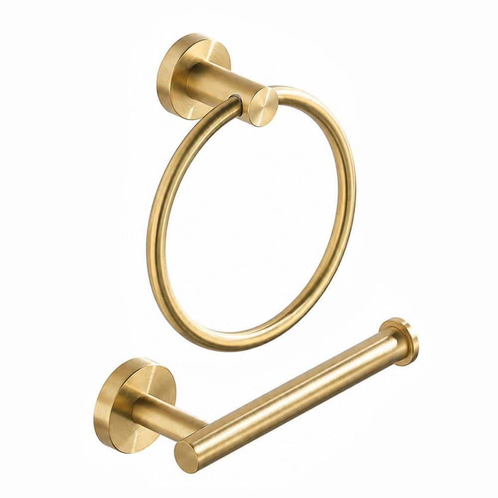 KHKFY Brushed Gold Bathroom Hardware Set with 180-Degree Rotating Towel Ring and Versatile Toilet Paper Holder (1)