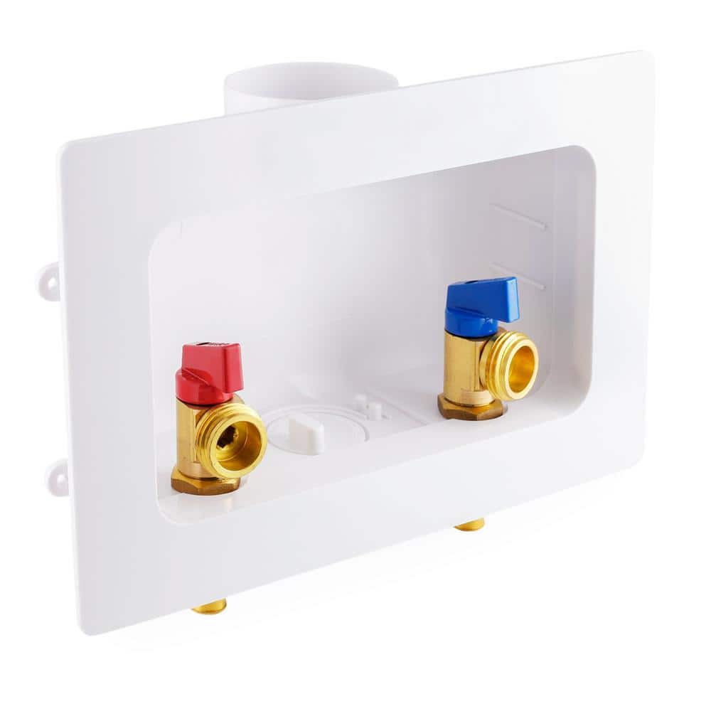 The Plumber's Choice 1/2 in. PEX A Brass Valve Fittings in White ABS Plastic Washing Machine Center Outlet Box 2 Pack (1)