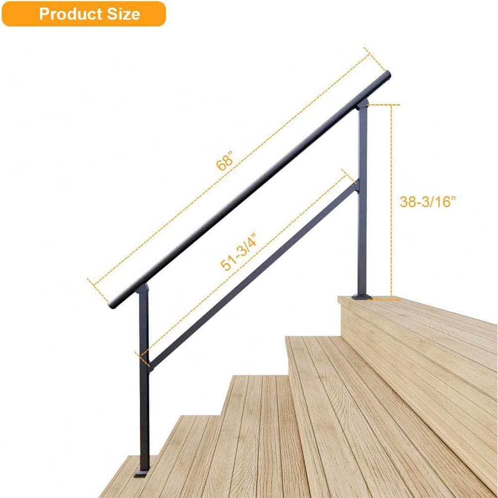 Afoxsos 5 Step Powder Coated Metal Stair Railing Hand Rail Black for Indoor Outdoor Porch Deck 2-Pack (2)