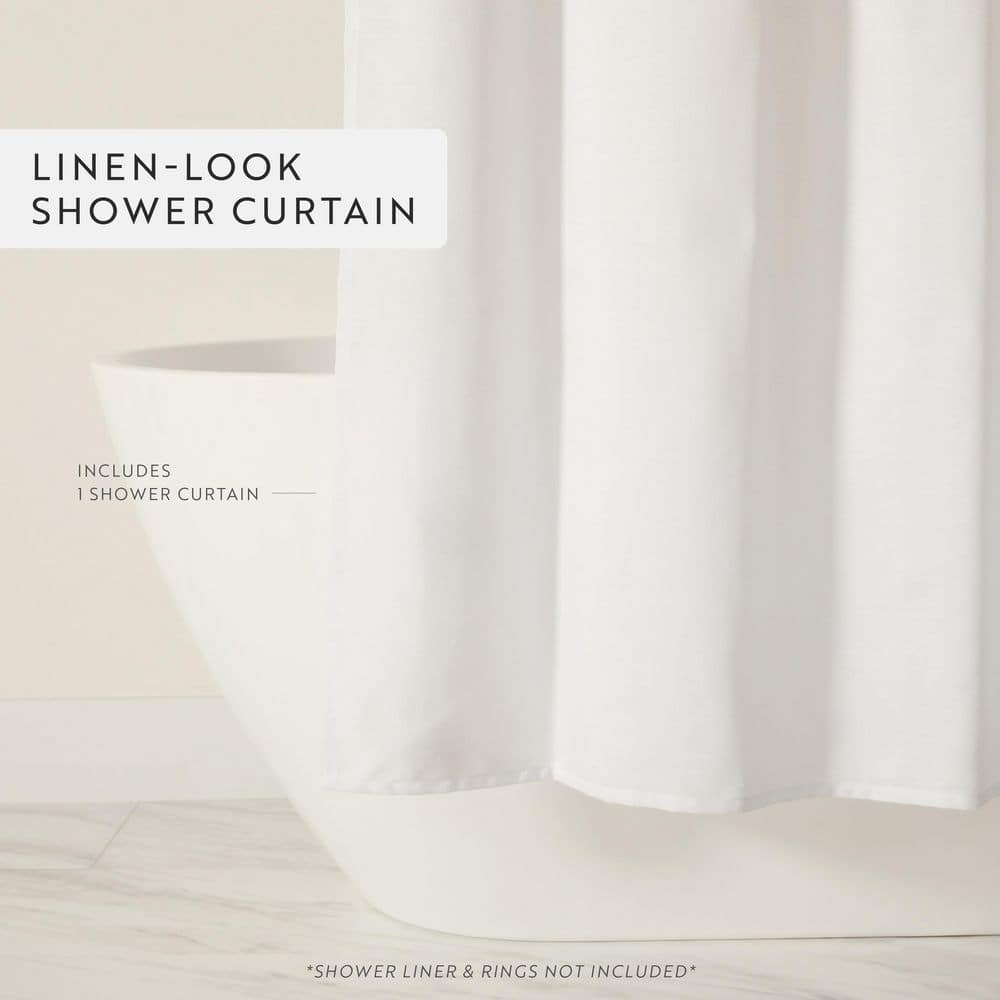 Becky Cameron 72 in. W x 72 in. L Linen-Look Polyester Shower Curtain in White (3)