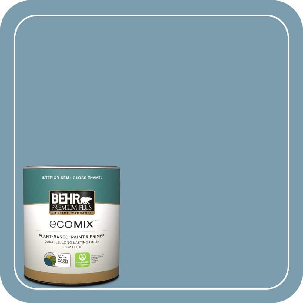 BEHR PREMIUM PLUS 1 qt. #550F-4 Cool Dusk Semi-Gloss Enamel EcoMix Plant-Based Interior Paint & Primer (1)
