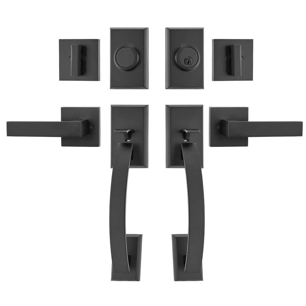 VEVOR Double Door Handleset, Matte Black Arched Door Lever, Double Front Door Handle Set, Reversible Handle Lever, Heavy Duty (1)