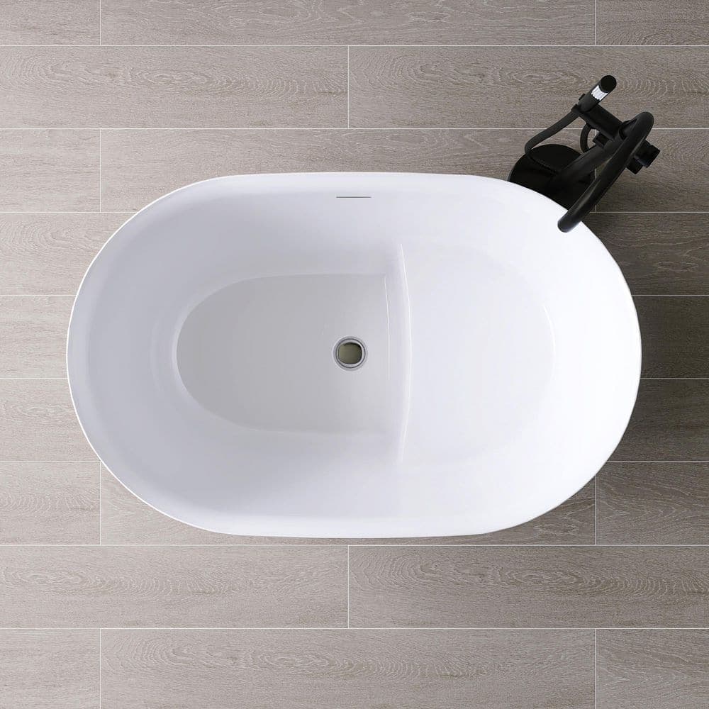 MEDUNJESS I-KOI 43 in. x 28 in. Acrylic Flatbottom Freestanding Japanese Soaking Bathtub in White with Seat (3)