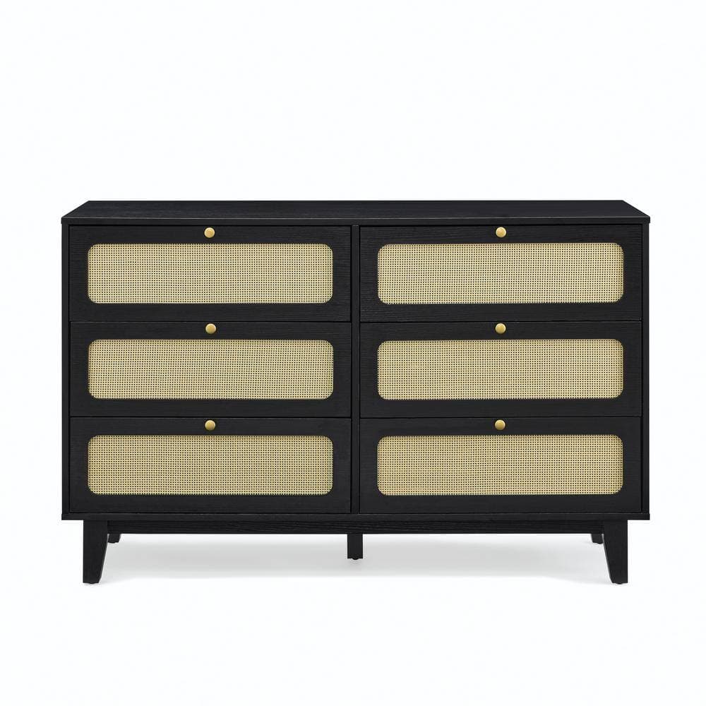 Unbranded 52 in. W x 15.75 in. D x 32.75 in. H Black Linen Cabinet with 6-Drawer, wooden antique dresser (1)