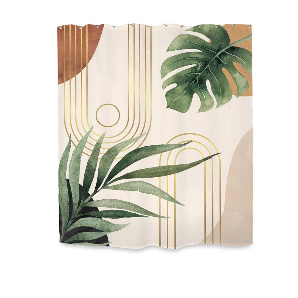 JFVKAF Boho Sage Green Shower Curtain 60 x 72 in. Abstract Mid Century Botanical Palm Leaf Decor Waterproof Set Polyester (1)