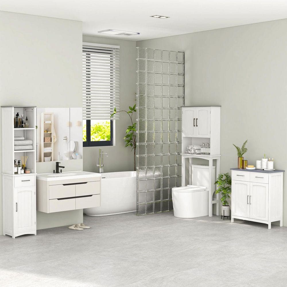 kleankin Freestanding 26.75 in. W x 13 in. D x 30 in. H White Linen Cabinet (3)