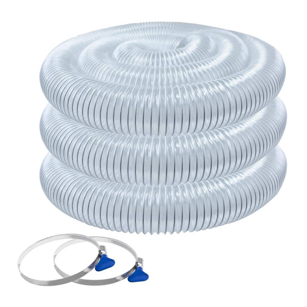‎POWERTEC 2-1/2 in. x 20 ft. Flexible PVC Dust Collection Hose with 2 Key Hose Clamps, Clear Color