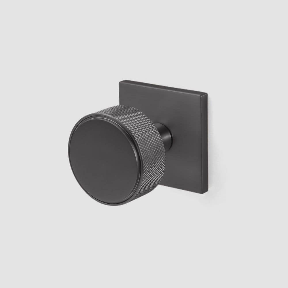 McBowery Taylor Matte Black Modern Flat Knurled Interior Dummy Door Knob, Square Plate and Concealed Screws (Double Dummy)