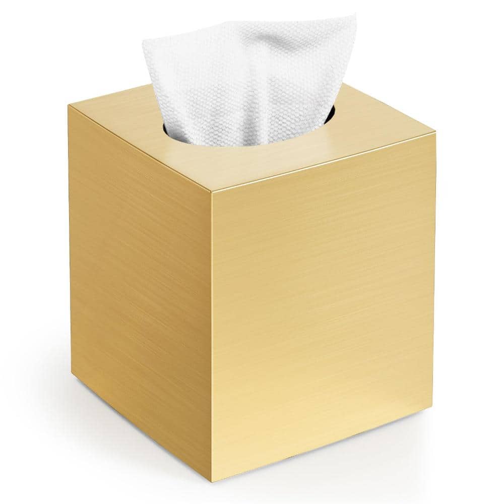 Unbranded Square Modern Acrylic Tissue Box Cover for Bathroom Vanity and Desk Gold Finish 5.2 x 5.2 x 5.9 inches (1)