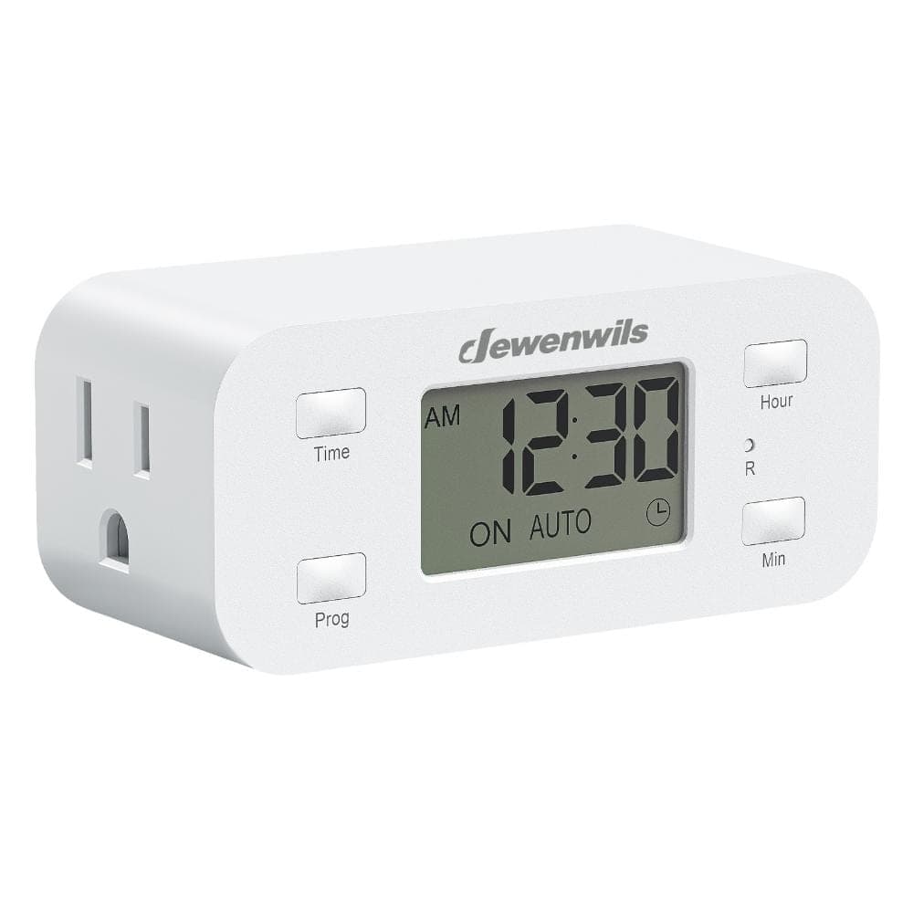 DEWENWILS 1-Pack 24-Hour Programmable Digital Electrical Chronologic Timers for Indoor Lamp Fan Aquarium, 1-Grounded Outlet (1)