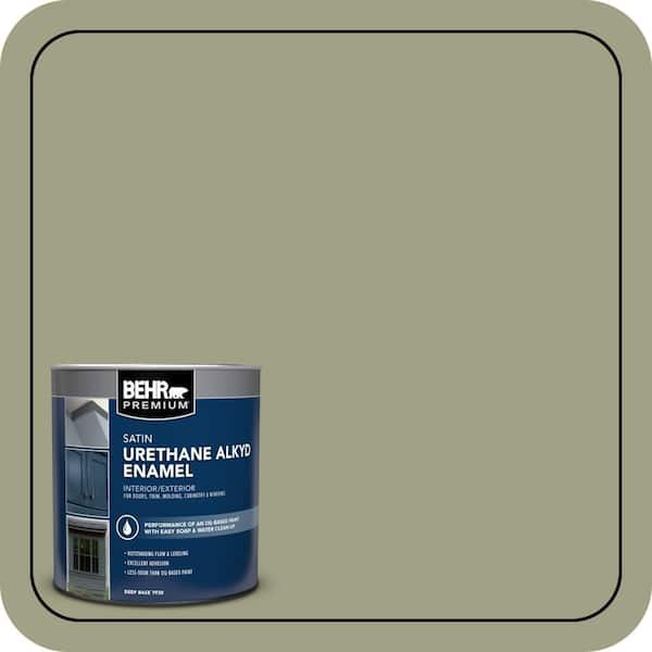 BEHR PREMIUM 1 qt. #AE-35 Shaded Moss Satin Enamel Urethane Alkyd Interior/Exterior Paint (2)