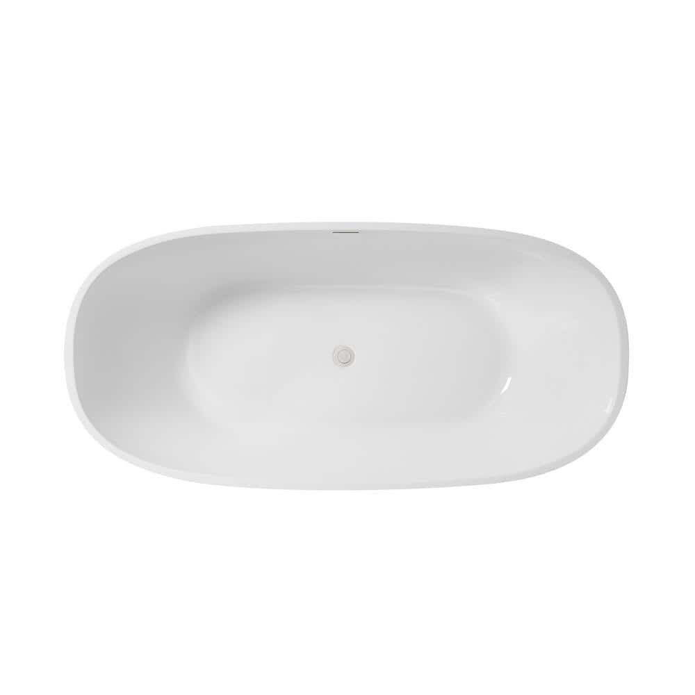 Unbranded Timeless Home 70 in. x 33.5 in. Soaking Bathtub with Center Drain in Glossy White with Brushed Nickel Trim (2)