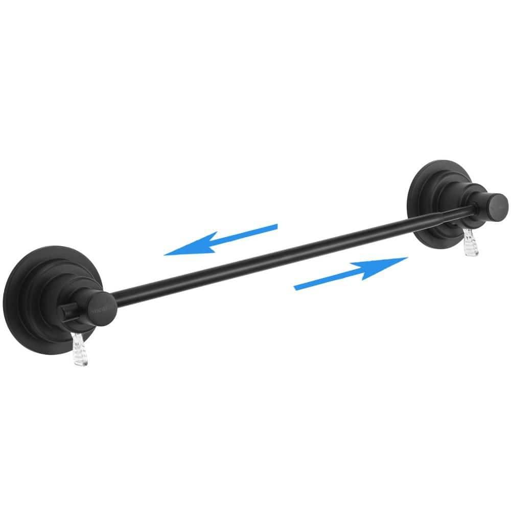 Numhew 17-29 in. Extendable Suction Cup Wall Mounted Towel Bar Black, Stainless Steel Bar for Smooth Surface, 15 lb. Load (1)