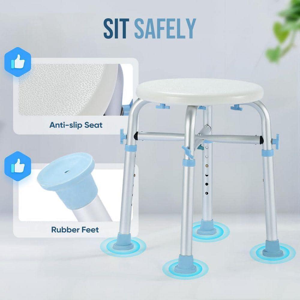 Unbranded Adjustable Shower Stool Chair, 500LB Capacity, Anti-Slip Rubber Tips, Compact, Adjustable, Quick Assembly Aluminum White (2)