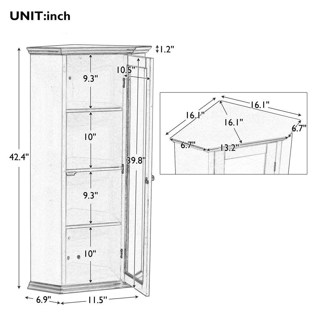 Unbranded 16.1 in. W x 16.1 in. D x 42.4 in. H Brown Linen Cabinet Corner Storage Cabinet for Bathroom, Living Room and Kitchen (3)