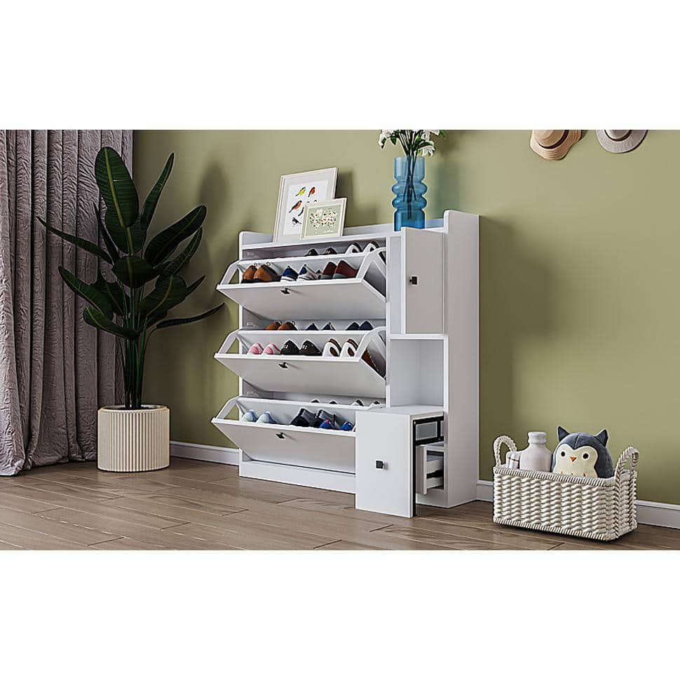 Unbranded 47 in. W 9.4 in. D 47.2 in. H Shoe Cabinet Linen Cabinet with 3-Flip Drawers and 1-Door (2)