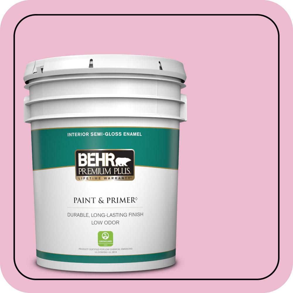 BEHR PREMIUM PLUS 5 gal. #P130-2A Dainty Pink Semi-Gloss Enamel Low Odor Interior Paint & Primer
