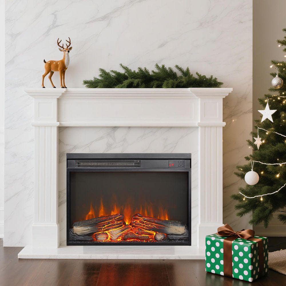 ToolCat 23 in. Electric Fireplace Insert, Remote Control with Timer, Ultra-Thin Heater, Log Set & Realistic Flame (2)