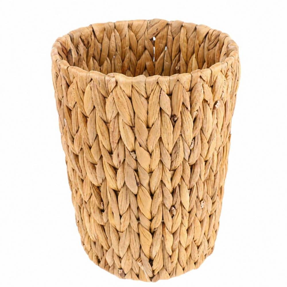 Unbranded Handwoven Natural Water Hyacinth Boho Wicker Bathroom Waste Basket Small Round Trash Can for Bedroom