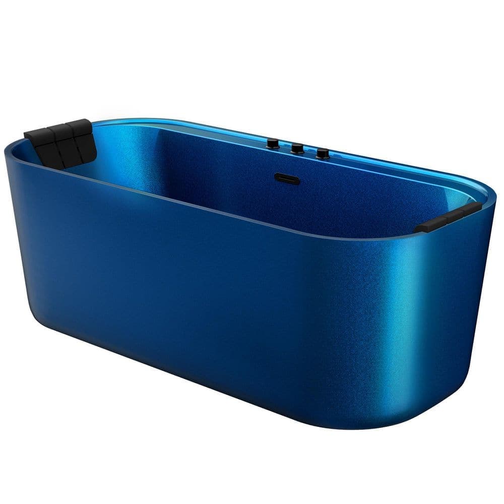 Empava 67 in. x 31.5 in. Center Drain Combination 16 Water and 12 Air Bubble Jets Bathtub Freestanding Whirlpool Bath in Blue (1)
