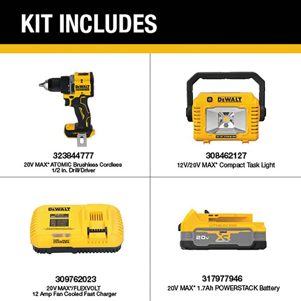 DEWALT 20V MAX Lithium-Ion Cordless Compact Task Light with POWERSTACK 1.7 Ah Battery Pack and Charger (2)