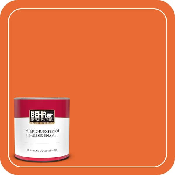 BEHR PREMIUM PLUS #220B-7 Electric Orange Enamel Interior/Exterior Paint & Primer Color Sample (3)