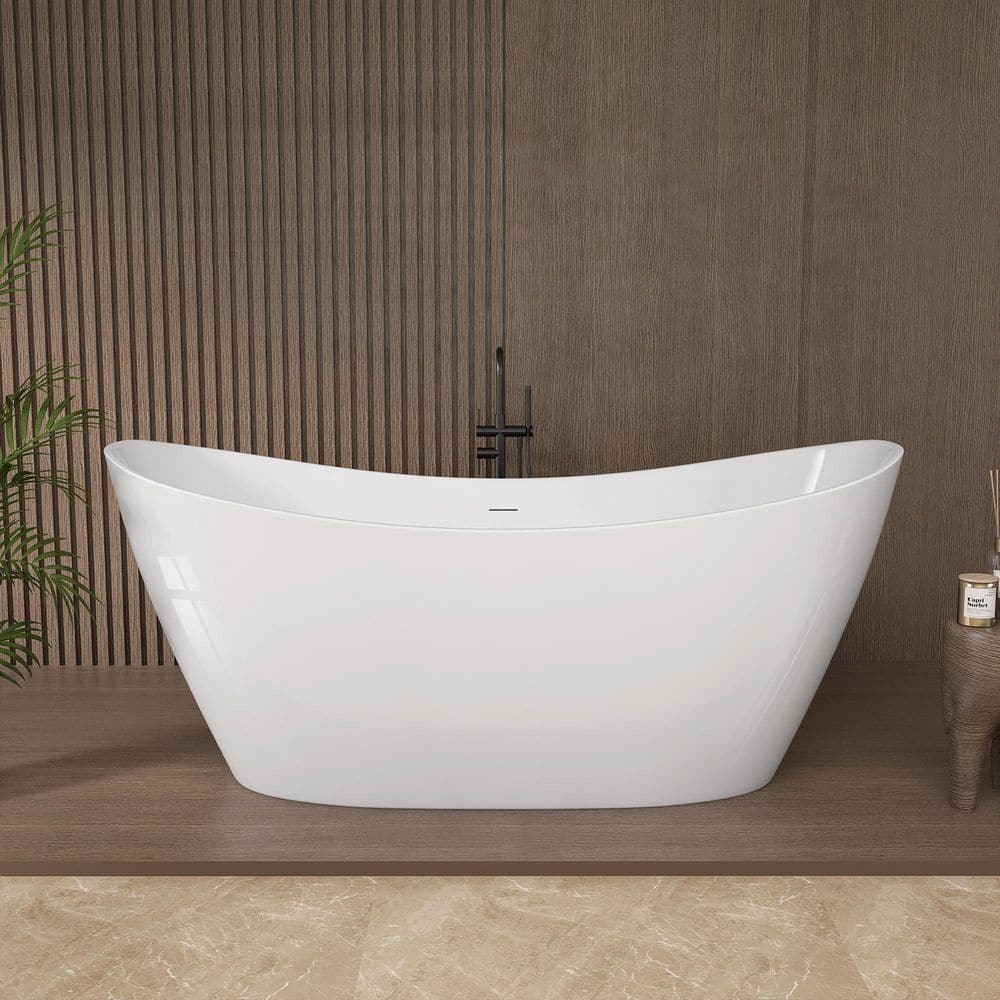 Zeafive Daz 68 in. x 30.31 in. Freestanding Soaking Bathtub Double Slipper Flatbottom Free Standing Tub Center Drain in White (1)