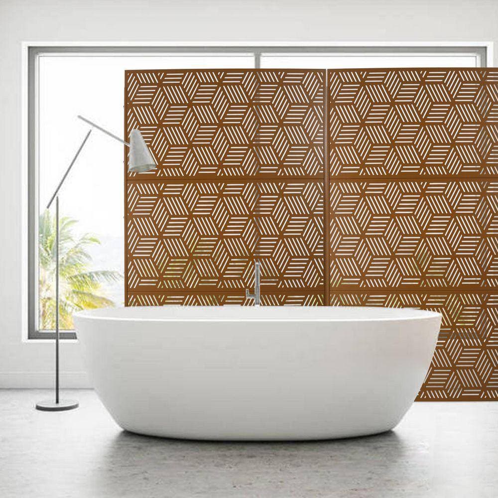 Unbranded Outdoor and Indoor 6.3 ft. x 4 ft. Freestanding Decorative Privacy Fence Screen Brown Metal for Garden Fence (3)