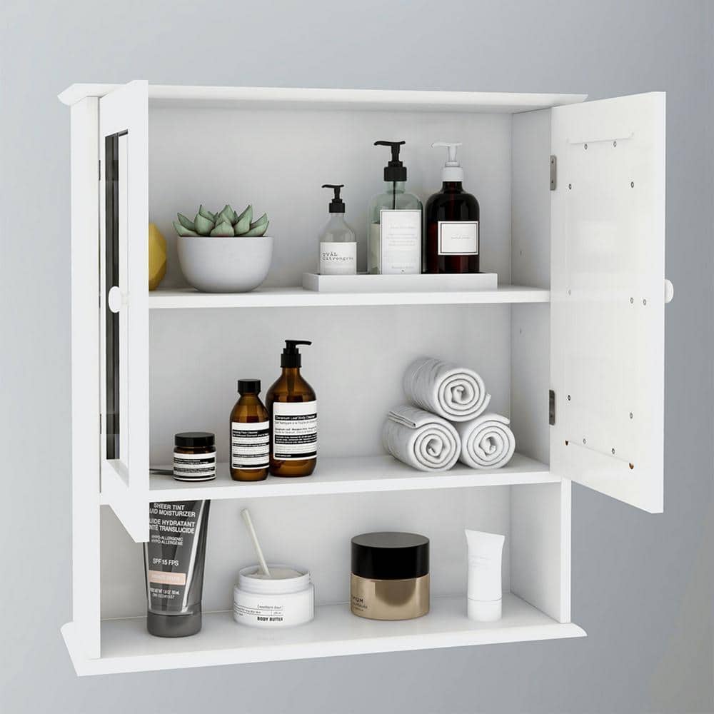 Aurora Decor AMA 6.49 in. W x 21.65 in. H x 22.83 in. D White Bathroom Wall Cabinet with Doule Mirror Doors and Shelvs (2)