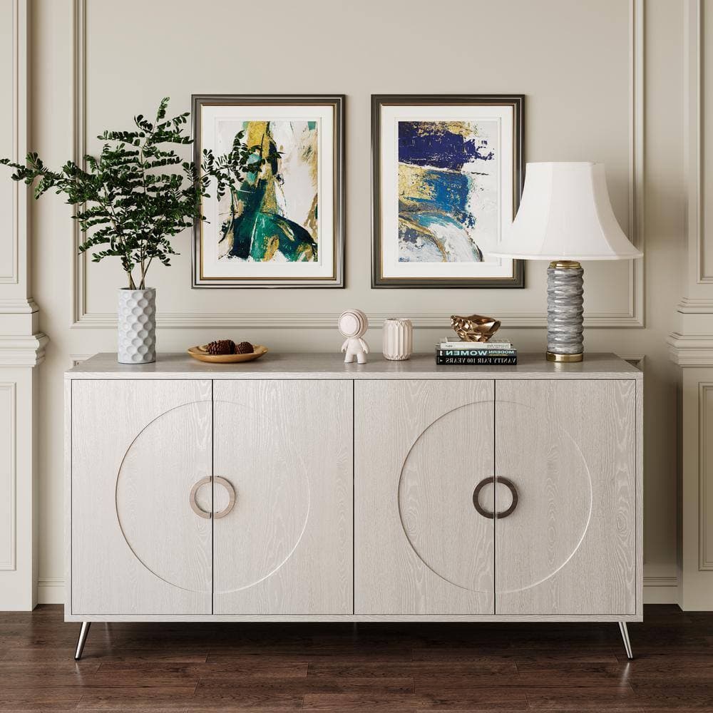 Unbranded 59.84 in. W x 15.74 in. D x 31 in. H Navy Blue Linen Cabinet Wooden Storage Cabinet with 4 Doors for Living Room (3)