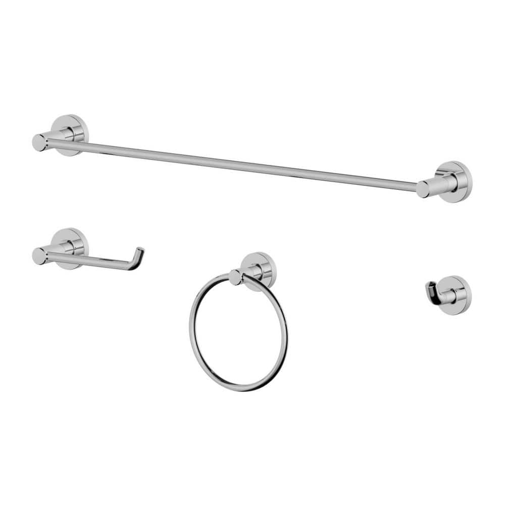 Ultra Faucets Kree 4-Piece Bath Hardware Set with Towel Bar, Towel Ring, Toilet Paper Holder and Robe Hook