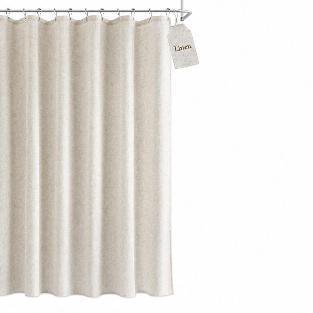 Anqtovp 72 in. W x 72 in. L Linen Blend Shower Curtain in Ivory Natural Cream Beige Boho Farmhouse Waterproof Set (1)