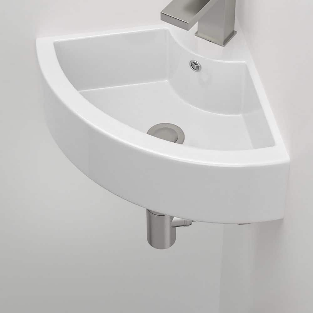 Dueyeeri 18 in. x 13 in. Wall-Mounted Corner Bathroom Sink in White Ceramic