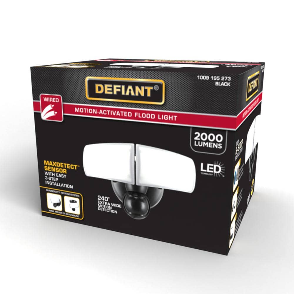 Defiant MaxDetect 240° Black Motion Sensor Wired Outdoor 2-Head LED Security Flood Light 2000 Lumens (3)