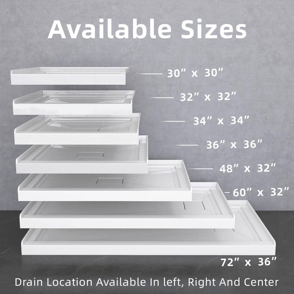 Getpro 60 in. L x 32 in. W Single Threshold Alcove Shower Pan Base in White Acrylic Bathroom Shower Tray with double Strainer (3)