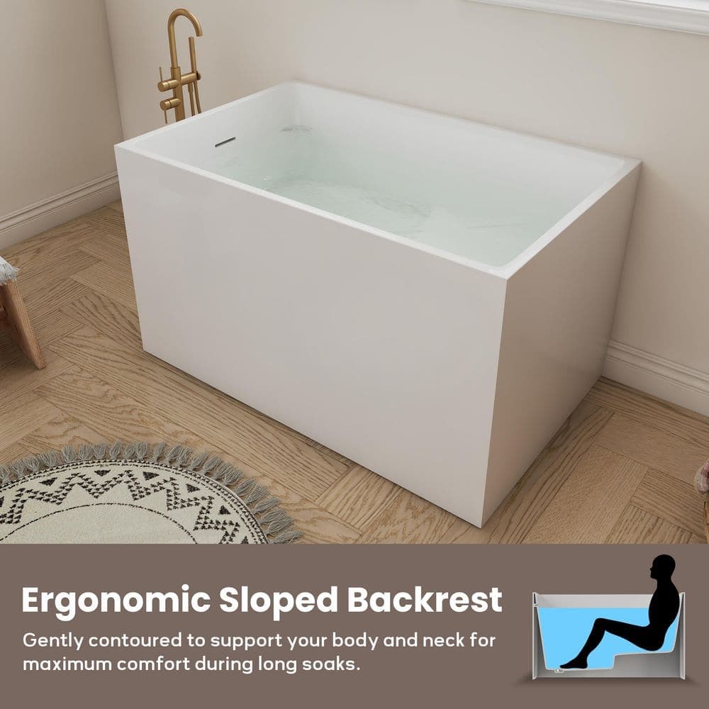 SJ STAR&JANE 43.3 in. x 27.5 in. Acrylic Flatbottom Freestanding Bathtub Soaking Bathtub in White (2)