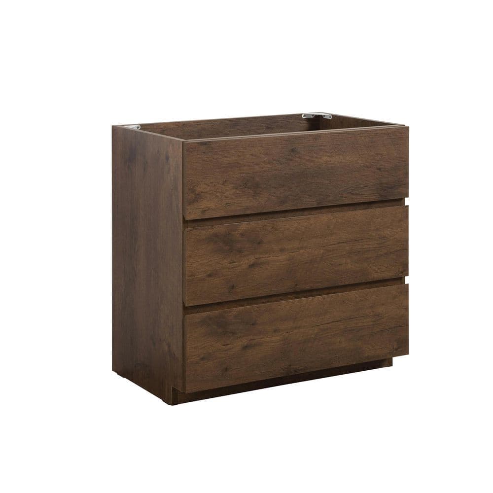 Lycvki 35.5 in. W x 17.9 in. D x 32.3 in. H Bath Vanity Cabinet without Top with 3-Drawers in Brown (2)