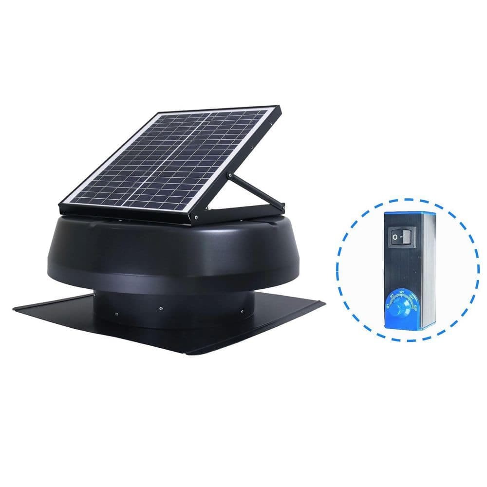 iLIVING 14 in. Variable Speeds, 1150 CFM, 40-Watt, Black, Aluminum, Smart Solar Attic Exhaust Wall Fan