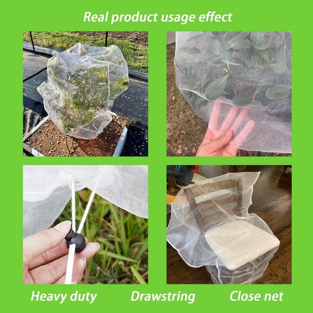 KIWDZFU 3.2 x 4.9 ft. Garden Plant Netting Insect Bag with Drawstring Protective Cover Bird Barrier Mesh 4 Pack (2)
