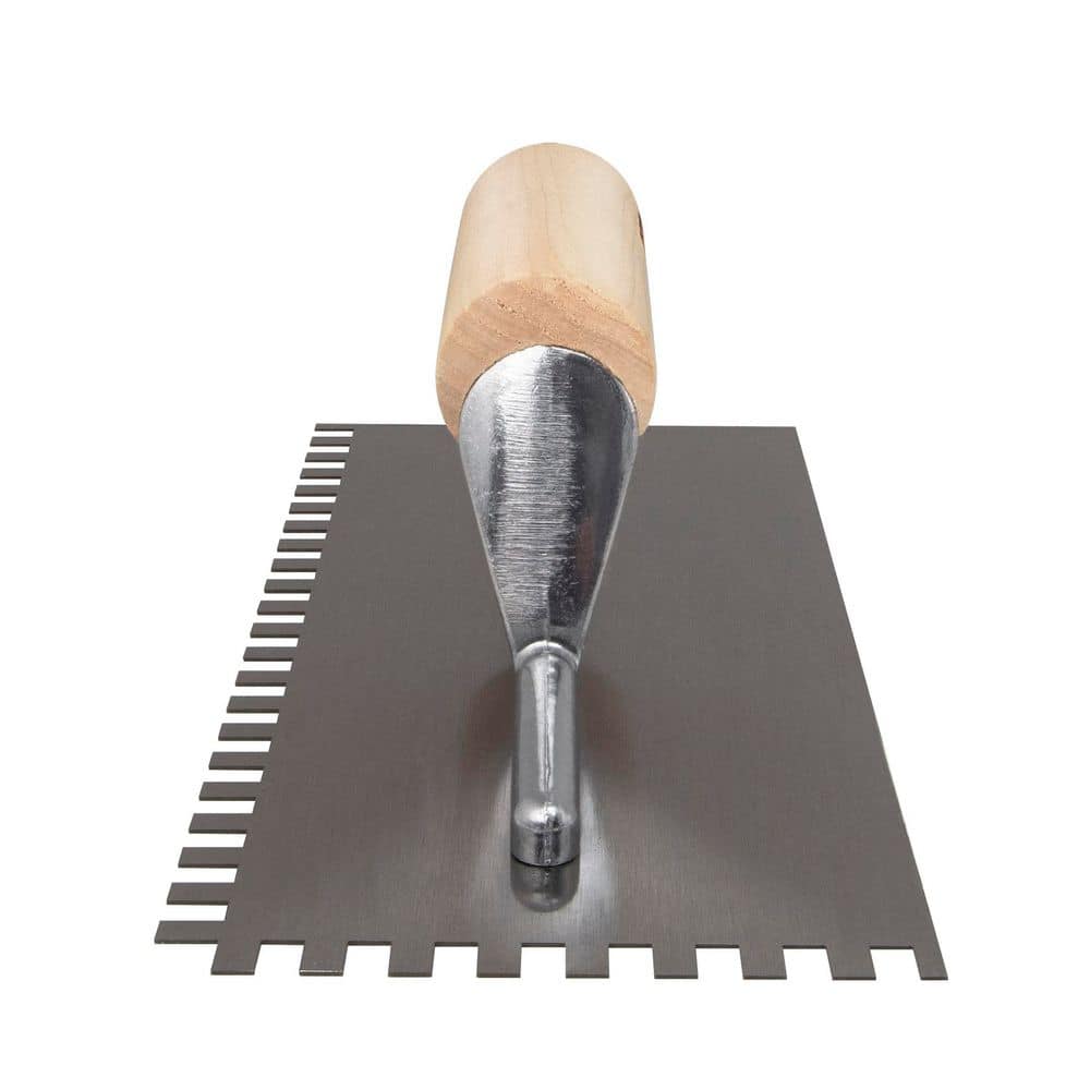 QEP 1/4 in. x 3/8 in. x 1/4 in. Traditional Carbon Steel SquareNotch Flooring Trowel with Wood Handle (4)