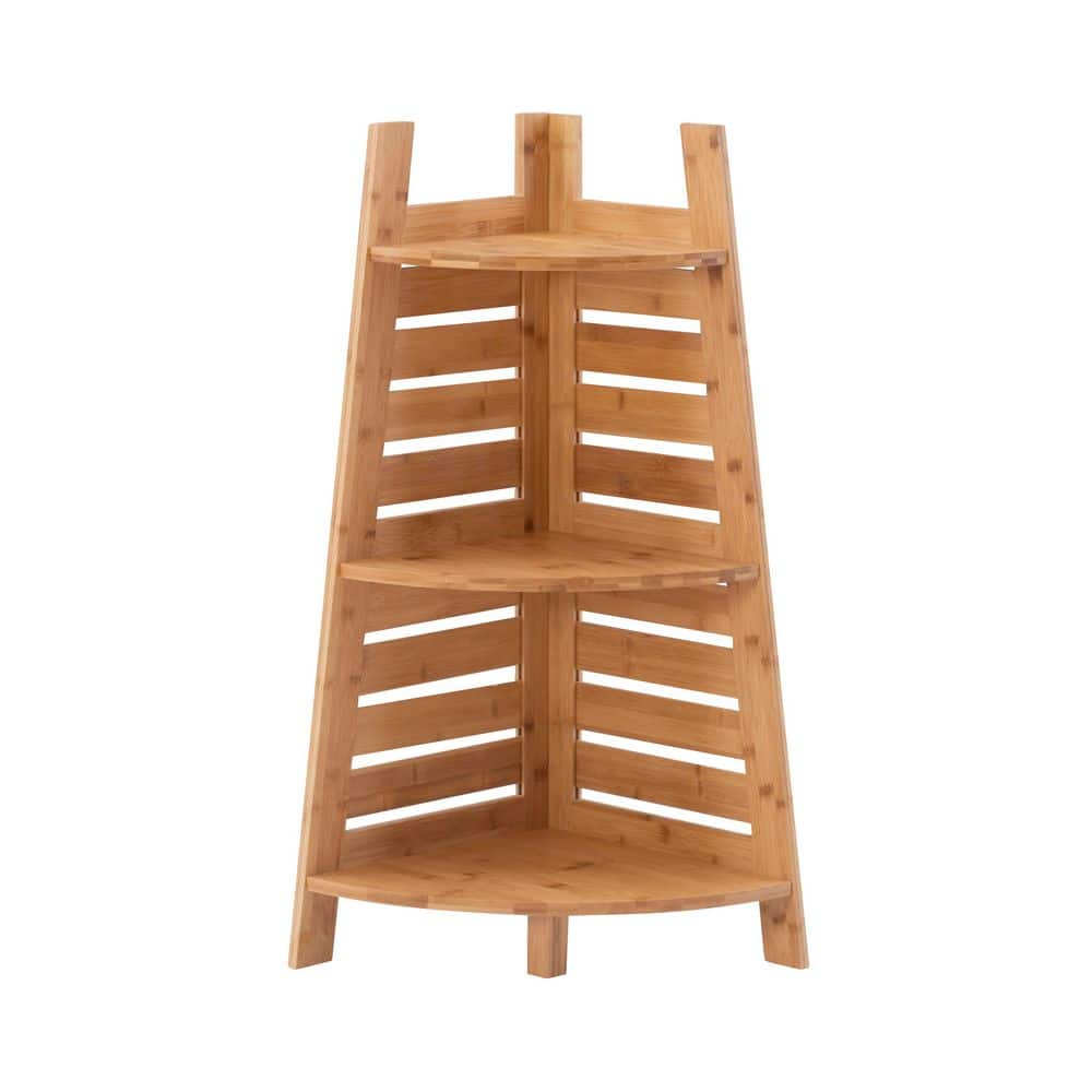 Linon Home Decor Broadmore 14.5 in. W x 32.75 in. H x 14.5 in. D Bamboo Triangle Corner Shelf in Natural Brown (3)