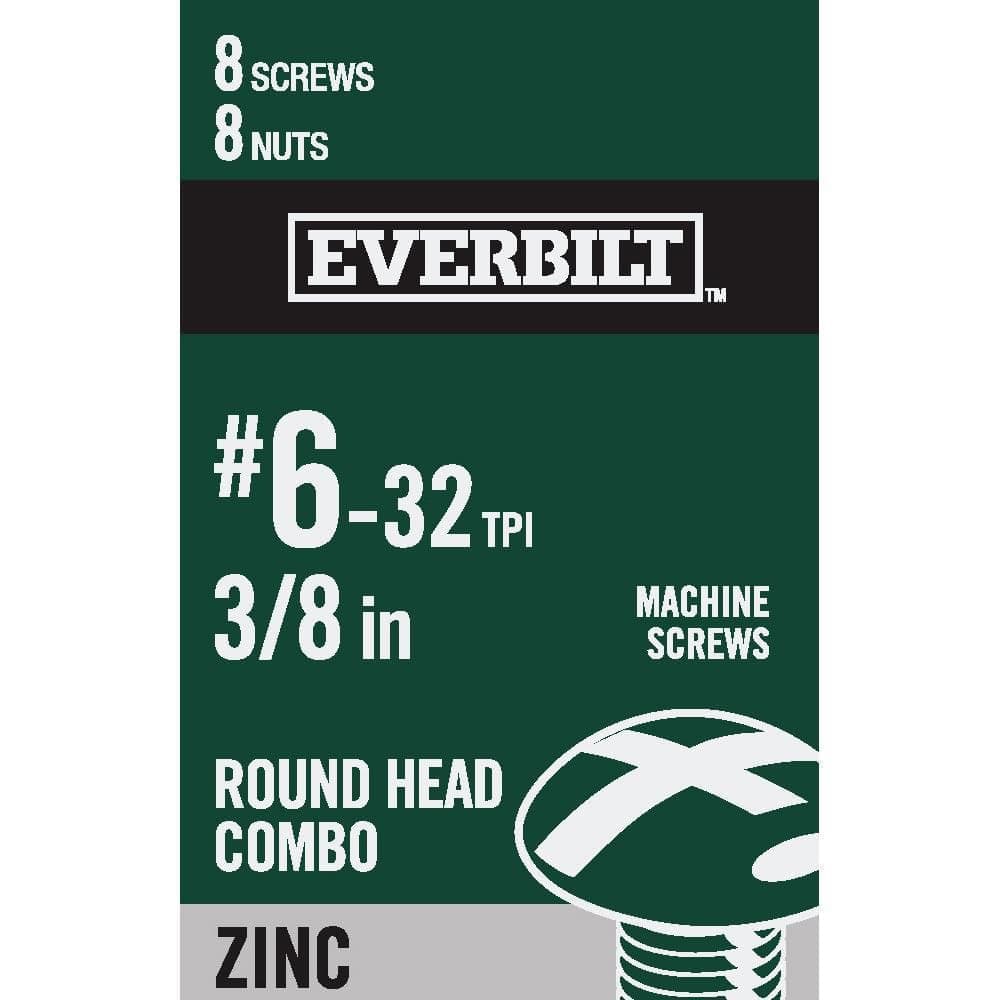 Everbilt #6-32 x 3/8 in. Zinc Plated Combo Round Head Machine Screw (8-Pack)
