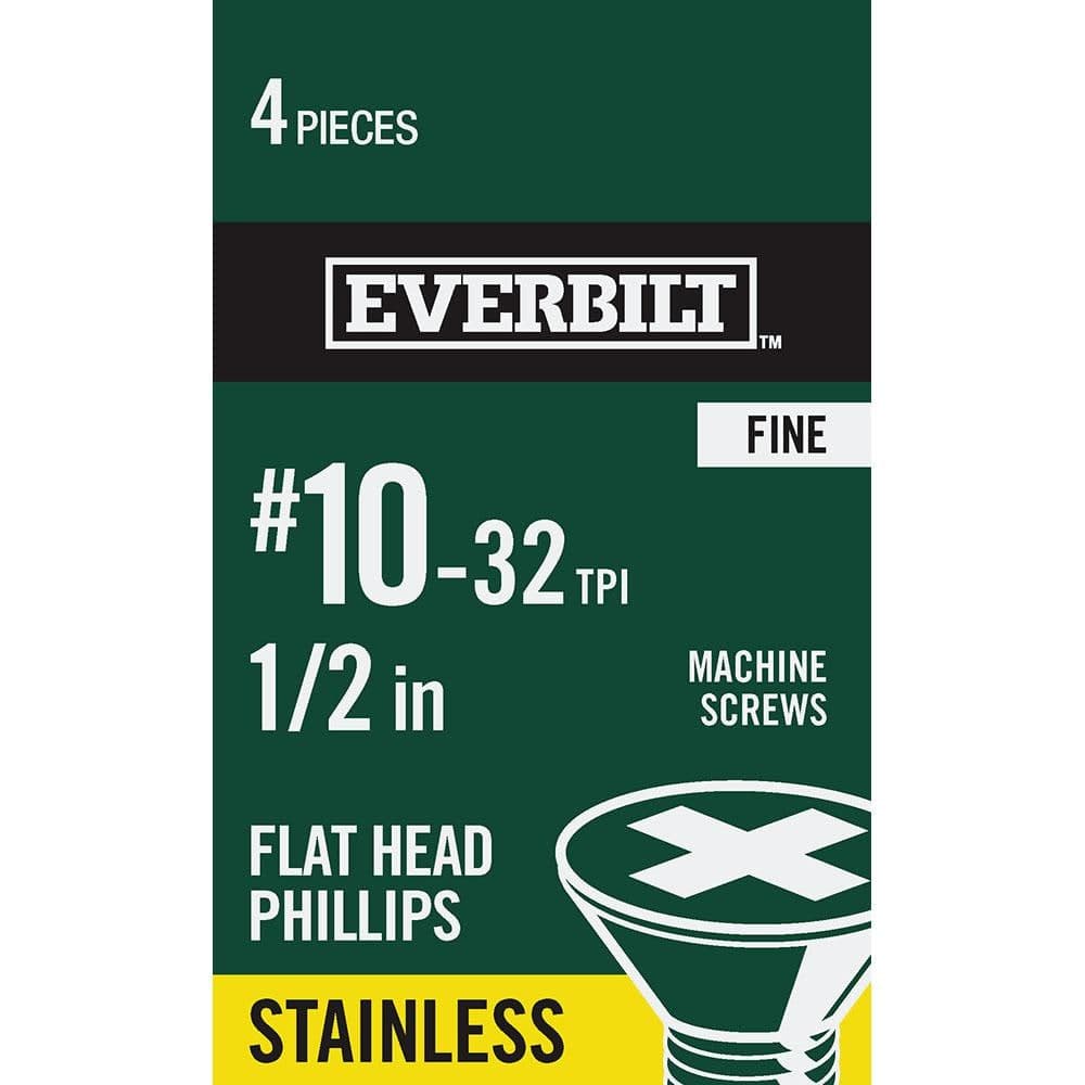Everbilt #10-32 x 1/2 in. Stainless Steel Phillips Flat Head Machine Screw (4-Pack) (1)