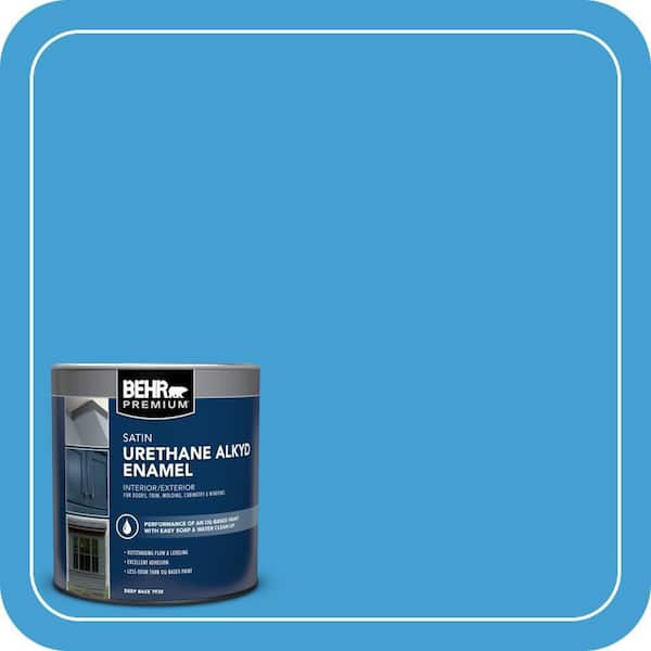 BEHR PREMIUM 1 qt. #AE-47 Horizon Blue Satin Enamel Urethane Alkyd Interior/Exterior Paint (2)