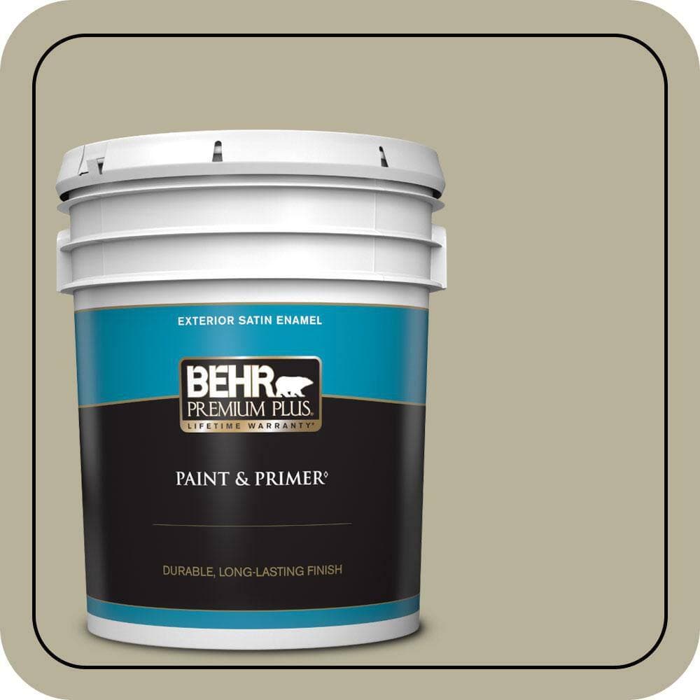 BEHR PREMIUM PLUS 5 gal. #N340-3 Bonsai Pot Satin Enamel Exterior Paint & Primer