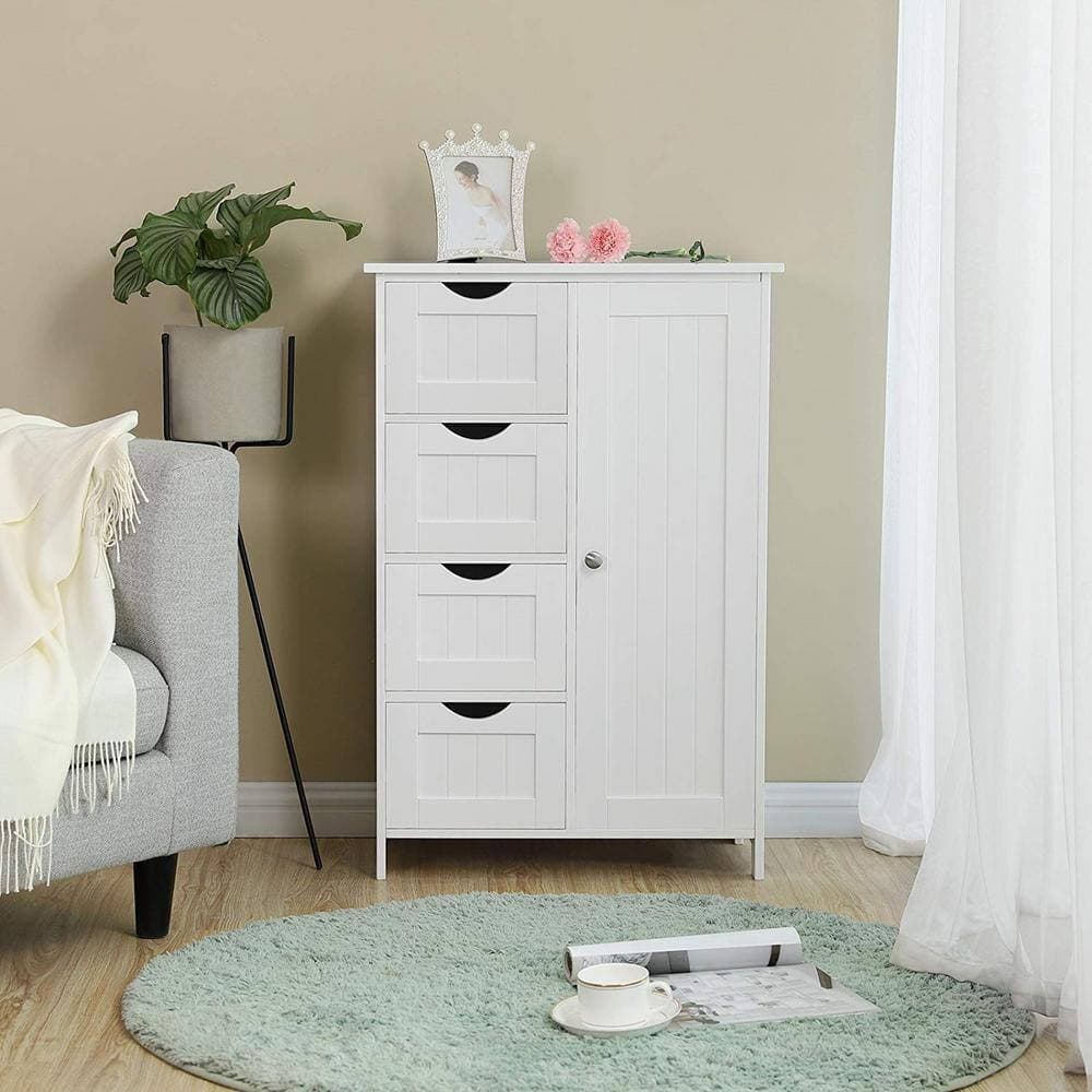 EPOWP 21.7 in. W x 11.8 in. D x 32 in. H White MDF Freestanding Linen Cabinet with Adjustable Shelf (3)